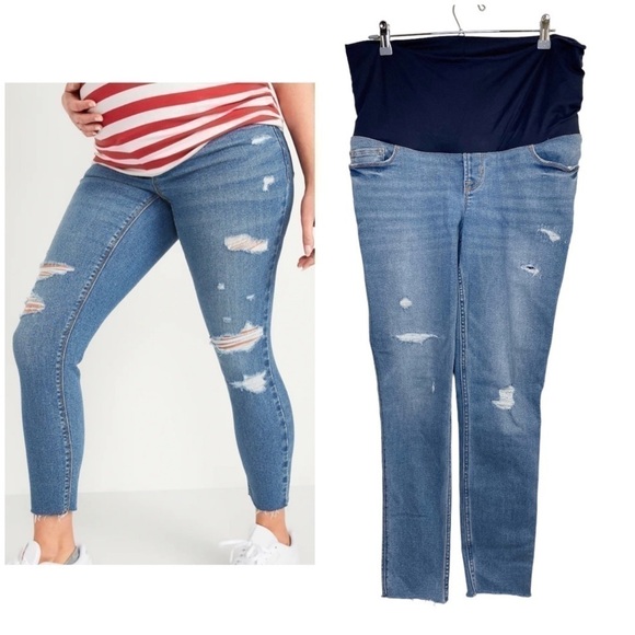 OLD NAVY Full Panel Distressed Maternity Jeans Size 10 LONG - Picture 1 of 9